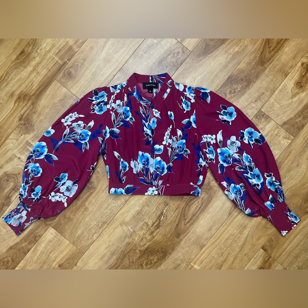 Yumi Kim Berry Floral Crop Top with Blue Blossoms